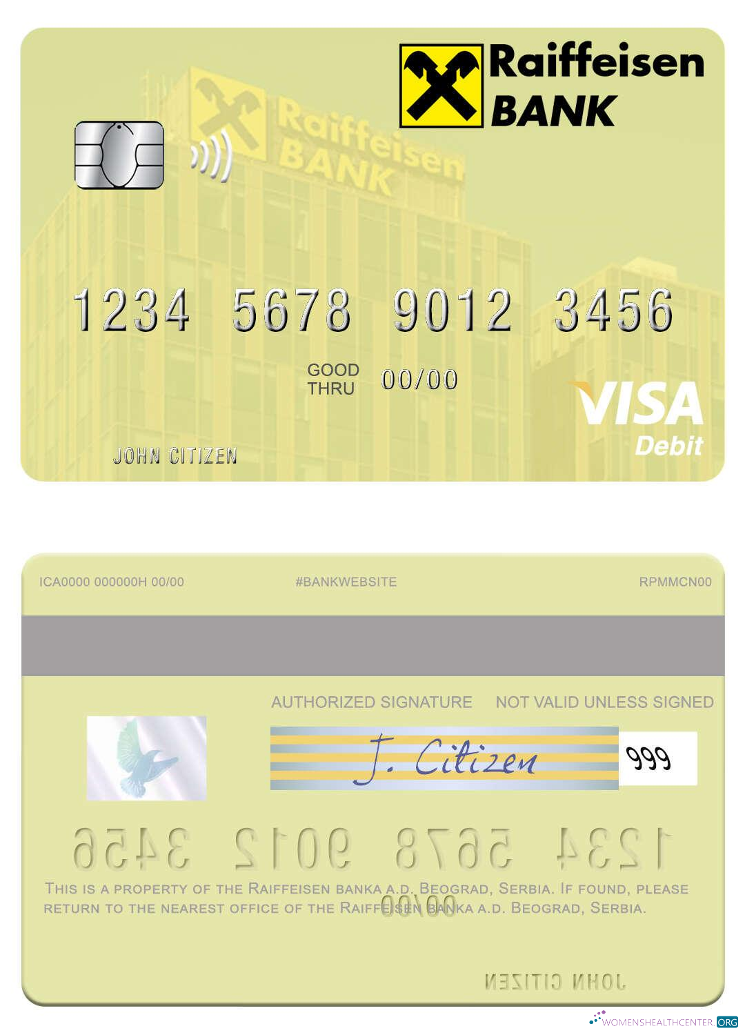 Download Serbia Raiffeisen banka a.d. Beograd visa debit card Photoshop template